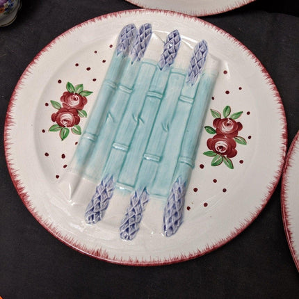 6 Longchamp French Majolica Asparagus Plates 9 7/8" - Estate Fresh Austin