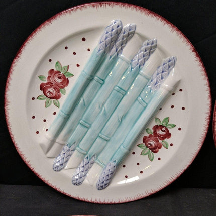 6 Longchamp French Majolica Asparagus Plates 9 7/8" - Estate Fresh Austin