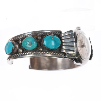 6" Lorenzo Tortalita Kewa Sterling turquoise Bulova Accutron ladies watch cuff bracelet - Estate Fresh Austin