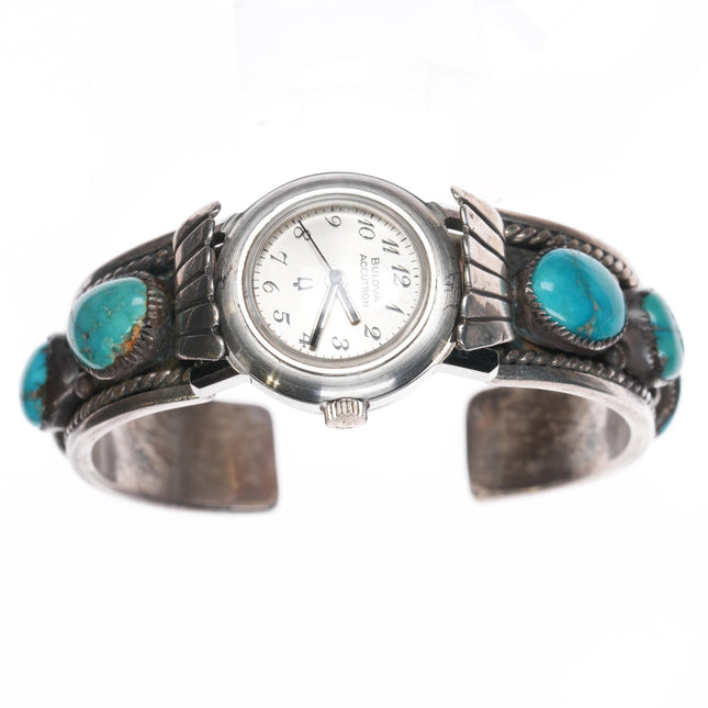 6" Lorenzo Tortalita Kewa Sterling turquoise Bulova Accutron ladies watch cuff bracelet - Estate Fresh Austin