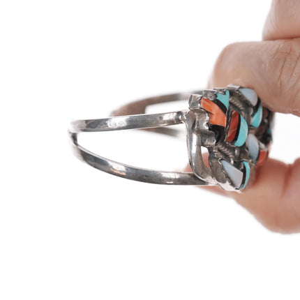 6" Lorraine Waatsa Zuni Rainbow man inlay silver cuff bracelet - Estate Fresh Austin
