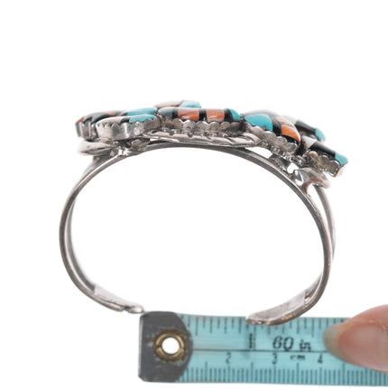 6" Lorraine Waatsa Zuni Rainbow man inlay silver cuff bracelet - Estate Fresh Austin