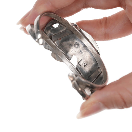 6" Lorraine Waatsa Zuni Rainbow man inlay silver cuff bracelet - Estate Fresh Austin