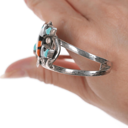 6" Lorraine Waatsa Zuni Rainbow man inlay silver cuff bracelet - Estate Fresh Austin