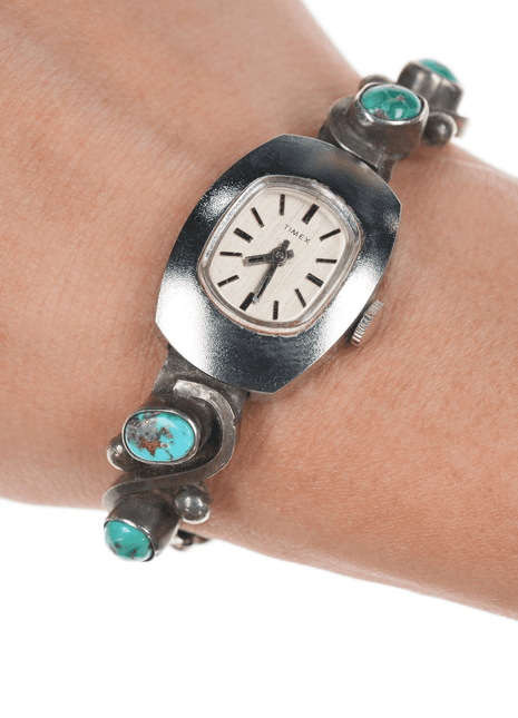 6"+ Native American silver and turquoise watch tips - Estate Fresh Austin