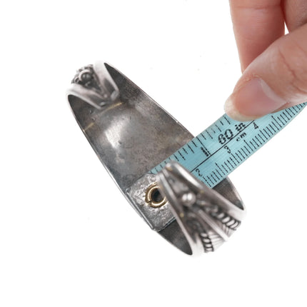 6" Native American sterling and onyx feather form cuff bracelet - Estate Fresh Austin