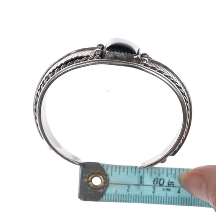 6" Native American sterling and onyx feather form cuff bracelet - Estate Fresh Austin