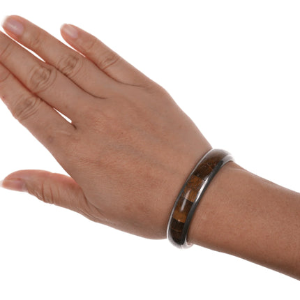6" Native American sterling inlaid cuff bracelet - Estate Fresh Austin