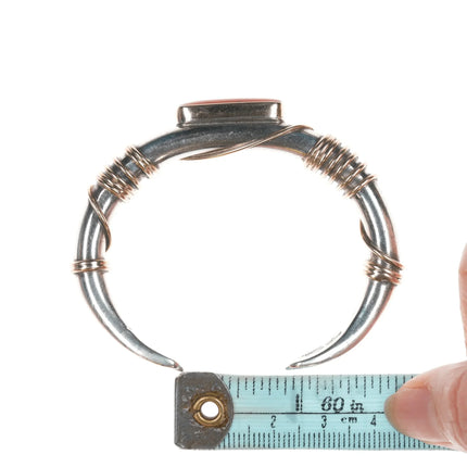 6" Orville Tsinnie (1943-2017) Navajo 14k/Sterling Mediterranian Coral Cuff bracelet - Estate Fresh Austin