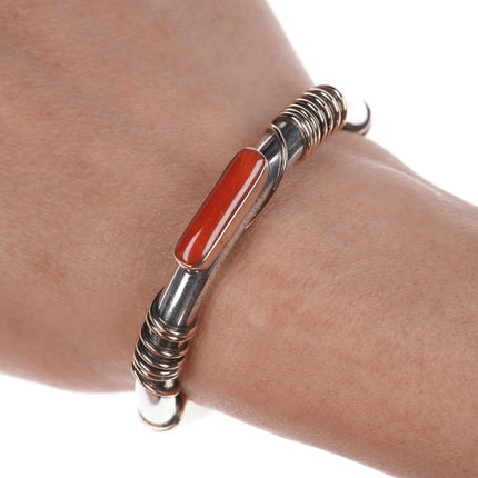 6" Orville Tsinnie (1943-2017) Navajo 14k/Sterling Mediterranian Coral Cuff bracelet - Estate Fresh Austin