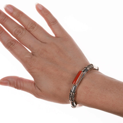 6" Orville Tsinnie (1943-2017) Navajo 14k/Sterling Mediterranian Coral Cuff bracelet - Estate Fresh Austin