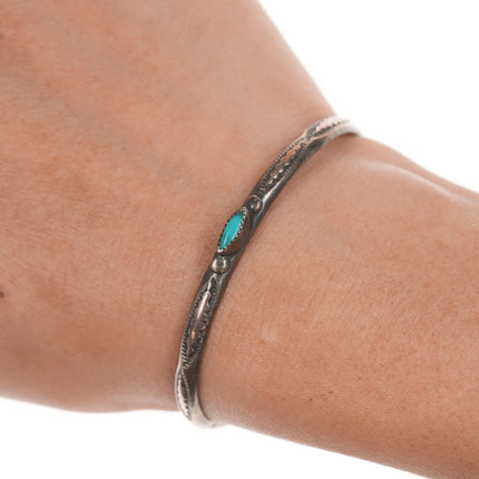 6" Pete Paquin Zuni Sterling cuff bracelet with turquoise - Estate Fresh Austin