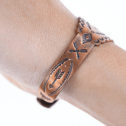 6" Vintage Fred Harvey Era stamped copper cuff bracelet - Estate Fresh Austin
