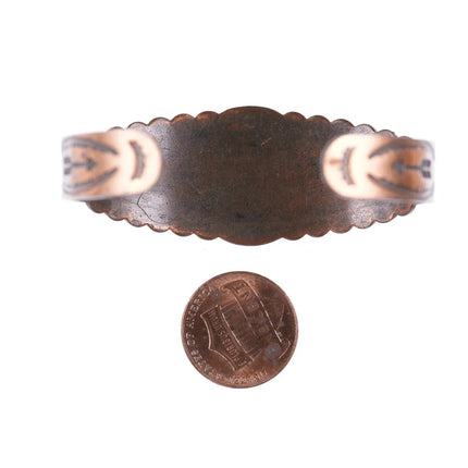 6" Vintage Fred Harvey Era stamped copper cuff bracelet - Estate Fresh Austin