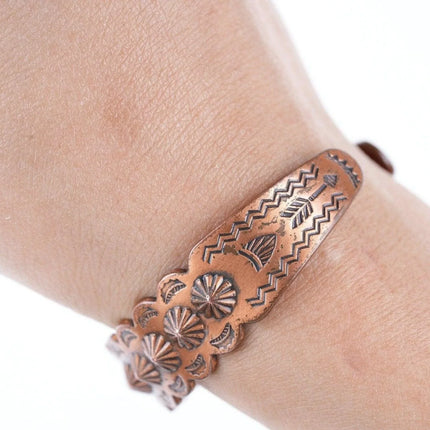 6" Vintage Fred Harvey Era Native American copper cuff bracelet w - Estate Fresh Austin