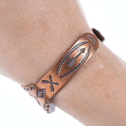 6" Vintage Fred Harvey Era stamped copper cuff bracelet - Estate Fresh Austin