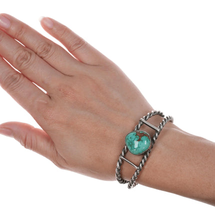 6" Vintage High grade turquoise twisted wire cuff bracelet - Estate Fresh Austin
