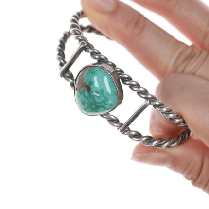 6" Vintage High grade turquoise twisted wire cuff bracelet - Estate Fresh Austin