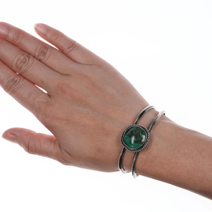 6" Vintage Native American silver and green stone cuff bracelet - Estate Fresh Austin