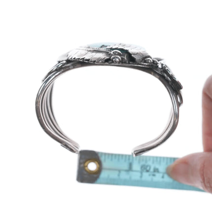 6" Vintage Native American silver and turquoise wide cuff bracelet - Estate Fresh Austin