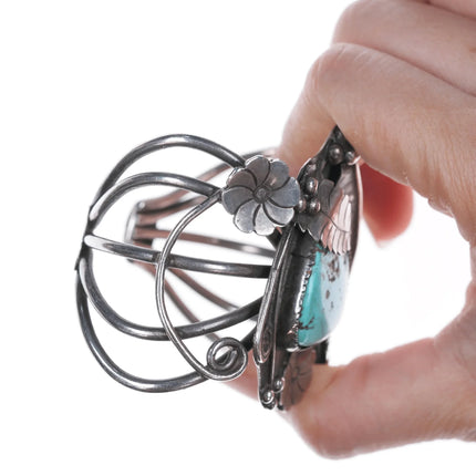 6" Vintage Native American silver and turquoise wide cuff bracelet - Estate Fresh Austin