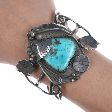 6" Vintage Native American silver and turquoise wide cuff bracelet - Estate Fresh Austin