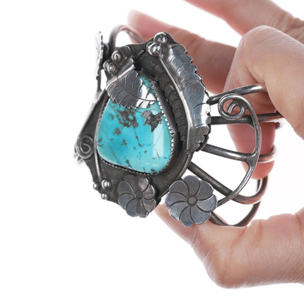 6" Vintage Native American silver and turquoise wide cuff bracelet - Estate Fresh Austin