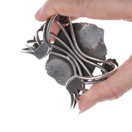 6" Vintage Native American silver and turquoise wide cuff bracelet - Estate Fresh Austin