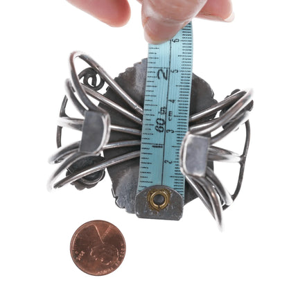 6" Vintage Native American silver and turquoise wide cuff bracelet - Estate Fresh Austin