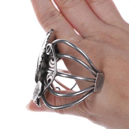 6" Vintage Native American silver and turquoise wide cuff bracelet - Estate Fresh Austin