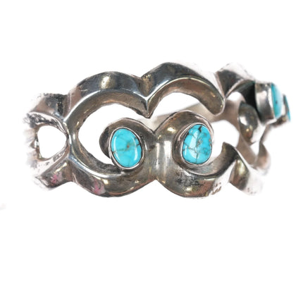 6" Vintage Native American silver cast cuff bracelet with 4 turquoise - Estate Fresh Austin