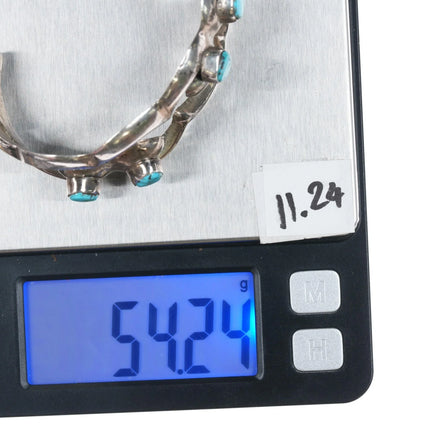 6" Vintage Native American silver cast cuff bracelet with 4 turquoise - Estate Fresh Austin
