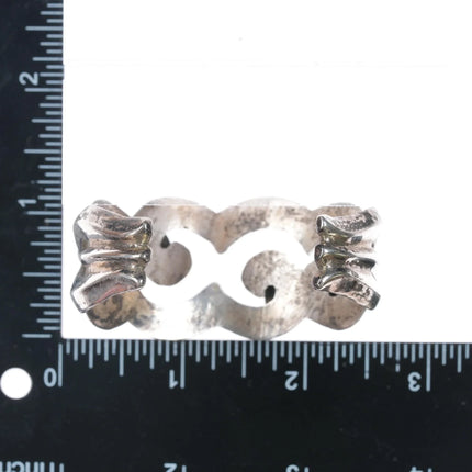 6" Vintage Native American silver cast cuff bracelet with 4 turquoise - Estate Fresh Austin