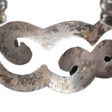 6" Vintage Native American silver cast cuff bracelet with 4 turquoise - Estate Fresh Austin