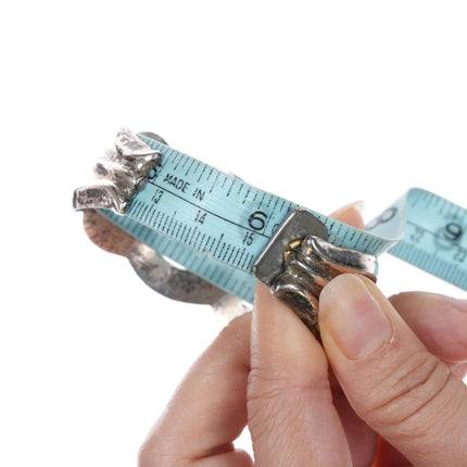 6" Vintage Native American silver cast cuff bracelet with 4 turquoise - Estate Fresh Austin