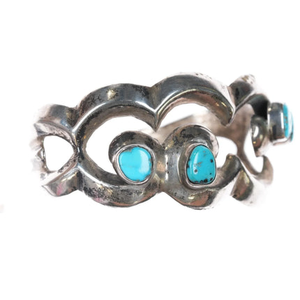 6" Vintage Native American silver cast cuff bracelet with 4 turquoise - Estate Fresh Austin