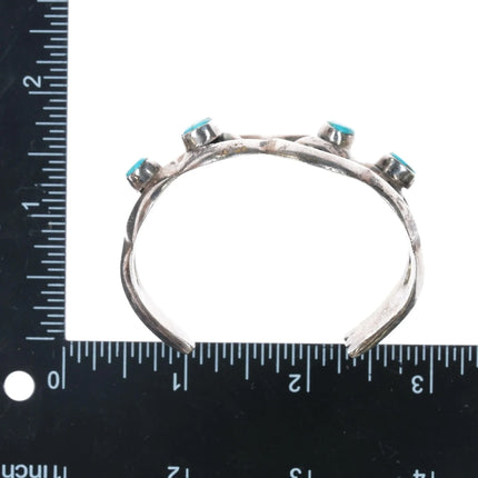 6" Vintage Native American silver cast cuff bracelet with 4 turquoise - Estate Fresh Austin