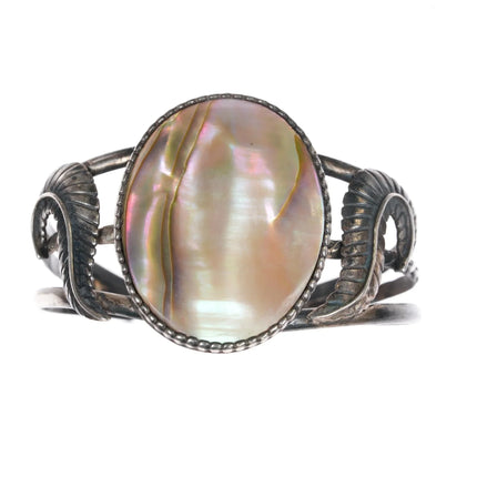 6" Vintage Native American sterling mother of pearl cuff bracelet - Estate Fresh Austin