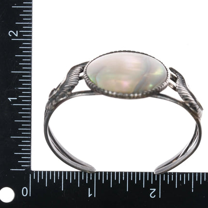 6" Vintage Native American sterling mother of pearl cuff bracelet - Estate Fresh Austin