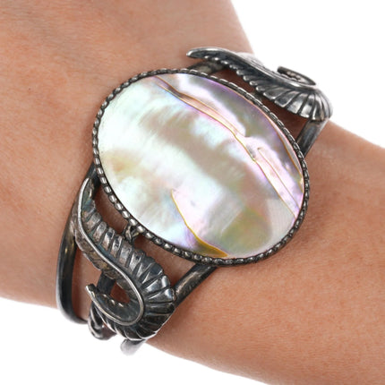 6" Vintage Native American sterling mother of pearl cuff bracelet - Estate Fresh Austin