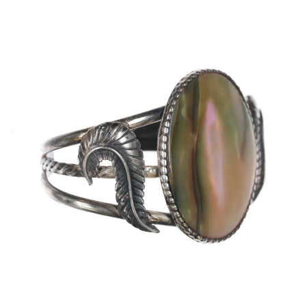 6" Vintage Native American sterling mother of pearl cuff bracelet - Estate Fresh Austin
