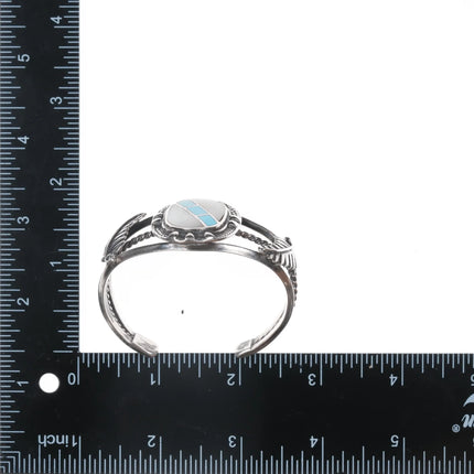 6" Vintage Native American sterling- turquoise/shell channel inlay cuff bracelet - Estate Fresh Austin