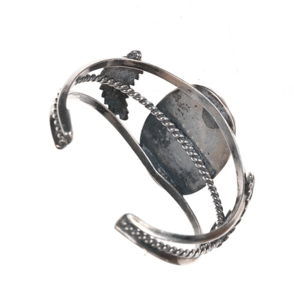 6" Vintage Native American sterling- turquoise/shell channel inlay cuff bracelet - Estate Fresh Austin