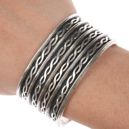6" Vintage Native American twisted wire carinated silver cuff bracelet - Estate Fresh Austin