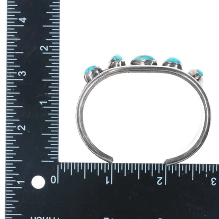 6" Vintage Native American wide silver Morenci turquoise row cuff bracelet - Estate Fresh Austin
