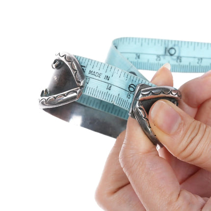 6" Vintage Native American wide silver Morenci turquoise row cuff bracelet - Estate Fresh Austin