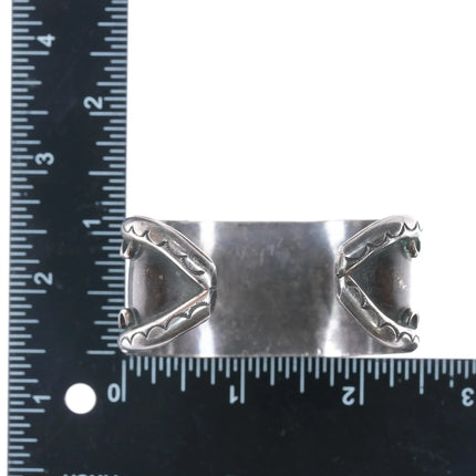 6" Vintage Native American wide silver Morenci turquoise row cuff bracelet - Estate Fresh Austin