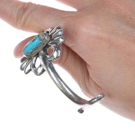 6" Vintage Navajo cast silver and turquoise bracelet - Estate Fresh Austin