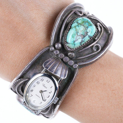 6" Vintage Navajo Cuff Bracelet watch band Sterling Turquoise - Estate Fresh Austin