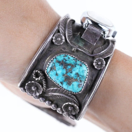 6" Vintage Navajo Cuff Bracelet watch band Sterling Turquoise - Estate Fresh Austin